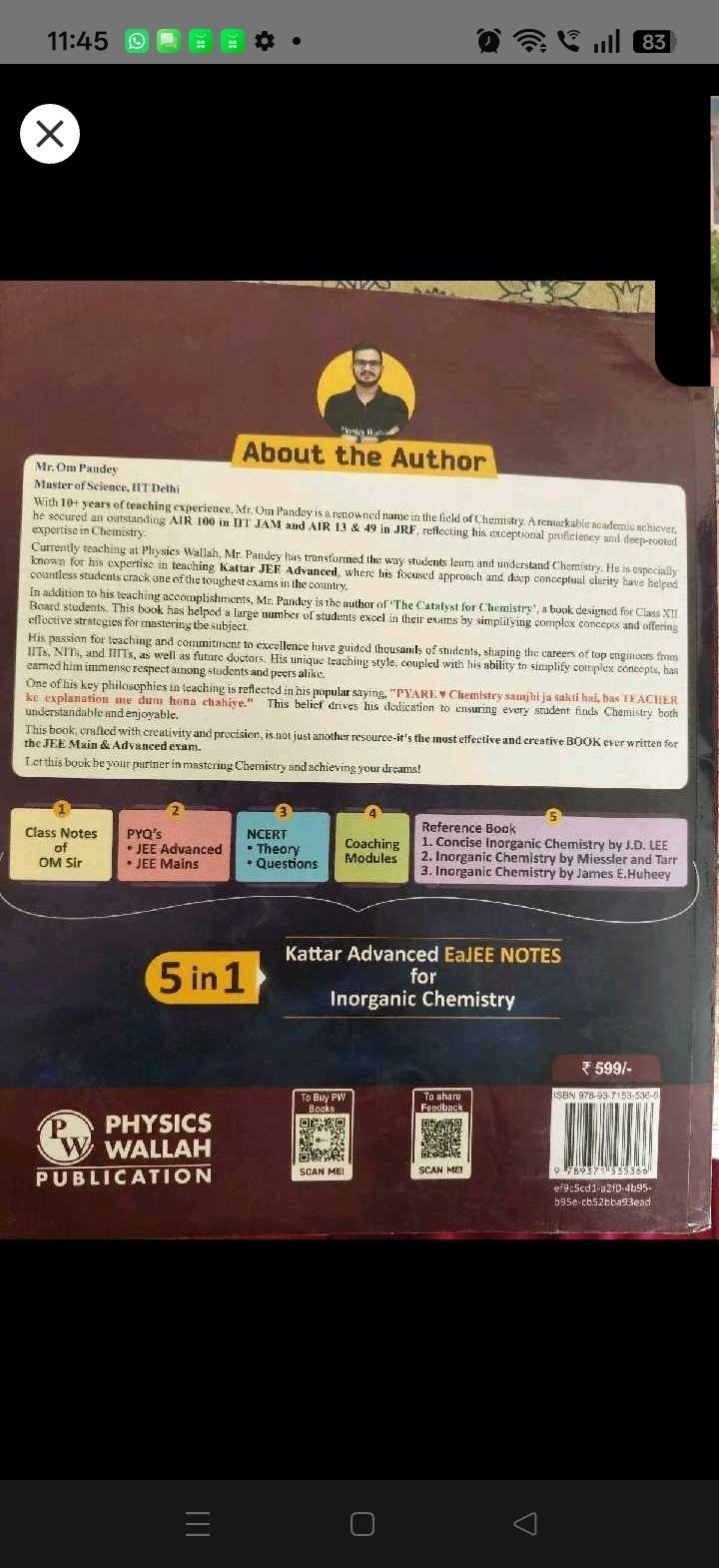 Inorganic chemistry pw easy notes - Second Hand - Bookaao