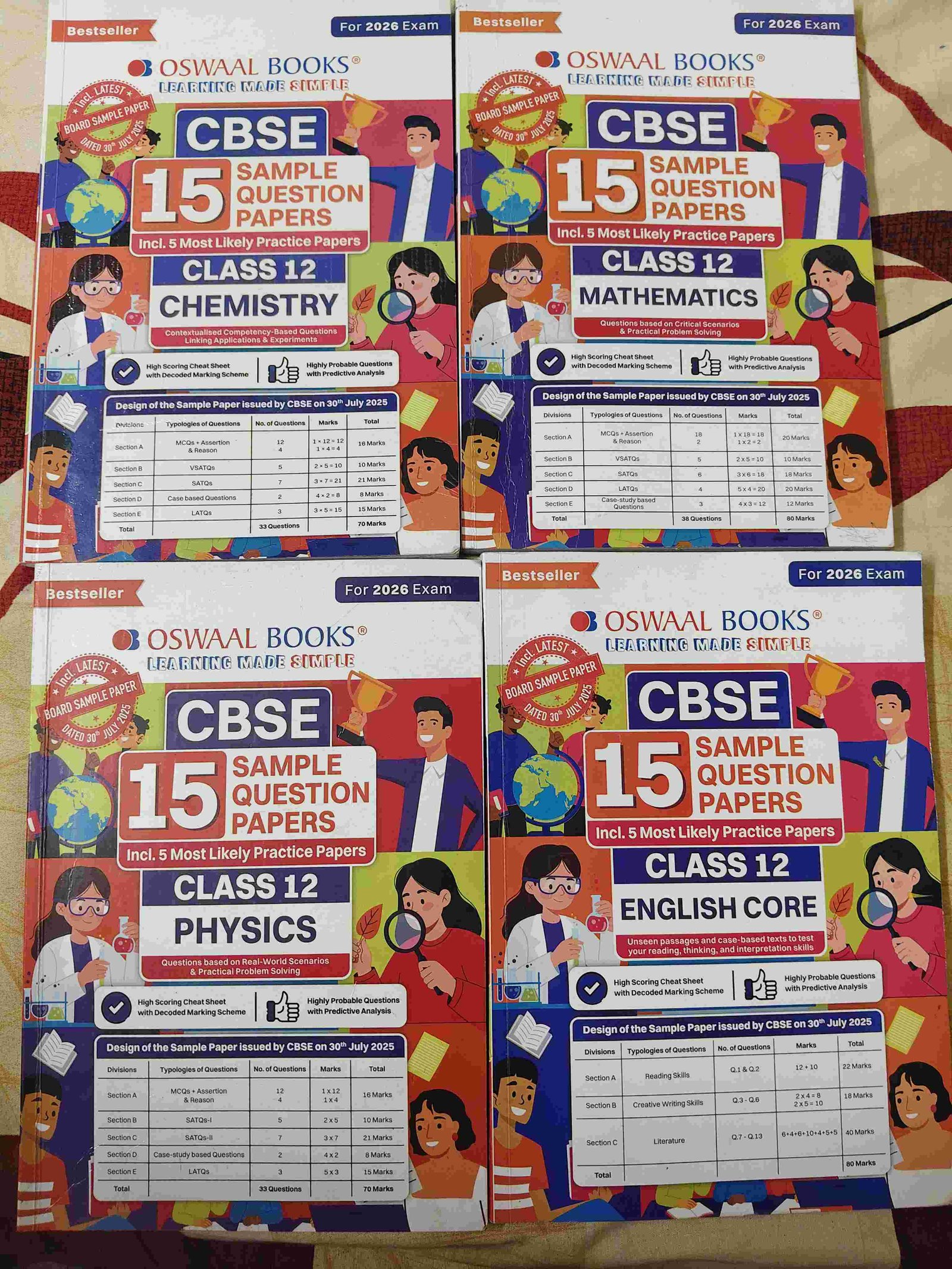 OSWAL CBSE CLASS 12 SET OF 4 BOOKS(PCM+ENG) - Second Hand - Bookaao