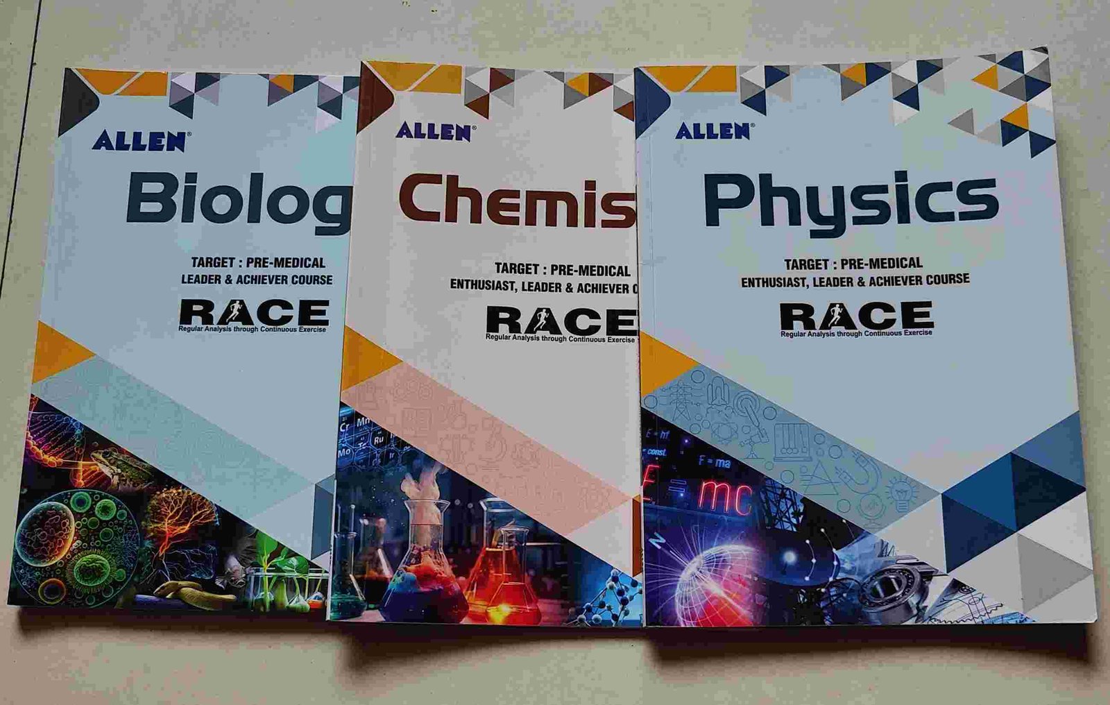 Buy Second Hand RACE PHYSICS, CHEMISTRY, BIOLOGY (3 BOOKS) in Kota - Bookaao