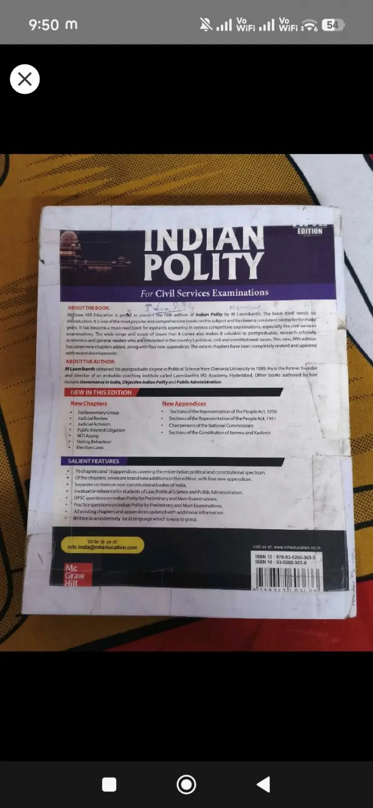 Buy Second Hand Indian Polity by M.Laxmikanth 5th edition in Bhagalpur - Bookaao